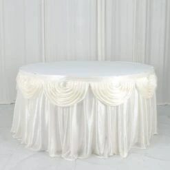 14FT Pleated Satin Double Drape Table Skirt -Home Decor Promotional Store SKT 06 IVR 14 D06