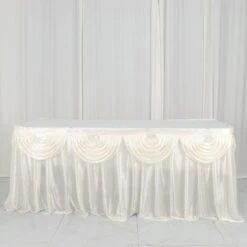 14FT Pleated Satin Double Drape Table Skirt -Home Decor Promotional Store SKT 06 IVR 14 01