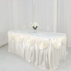 14FT Pleated Satin Double Drape Table Skirt -Home Decor Promotional Store SKT 06 IVR 14 02