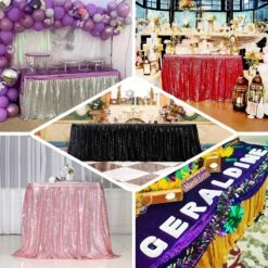 17ft Shiny Metallic Spandex Pleated Table Skirt, Glitter Semi-Sheer Table Skirt With Top Velcro Strip -Home Decor Promotional Store SKT 23 EBC2
