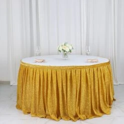 17ft Shiny Metallic Spandex Pleated Table Skirt, Glitter Semi-Sheer Table Skirt With Top Velcro Strip -Home Decor Promotional Store SKT 23 GOLD 17 D04.progressive 7d852d5d 3696 412a b729 a0e22359b40b