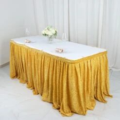 17ft Shiny Metallic Spandex Pleated Table Skirt, Glitter Semi-Sheer Table Skirt With Top Velcro Strip -Home Decor Promotional Store SKT 23 GOLD 17 02.progressive d99a195e def4 4ec2 b4d6 7527fc47492d