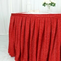17ft Shiny Metallic Spandex Pleated Table Skirt, Glitter Semi-Sheer Table Skirt With Top Velcro Strip -Home Decor Promotional Store SKT 23 RED 17 D04.progressive 131c1600 df96 4622 92e9 63d4e7011166