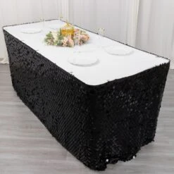 21ft Premium Big Payette Sequin Dual Layered Satin Table Skirt -Home Decor Promotional Store SKT 71 BLK 21 D03