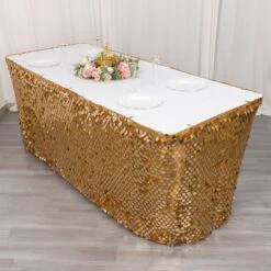 21ft Premium Big Payette Sequin Dual Layered Satin Table Skirt -Home Decor Promotional Store SKT 71 GOLD 21 D03