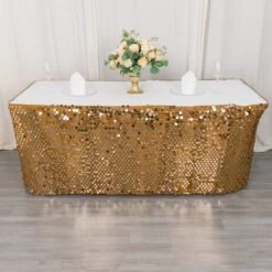 21ft Premium Big Payette Sequin Dual Layered Satin Table Skirt -Home Decor Promotional Store SKT 71 GOLD 21 01