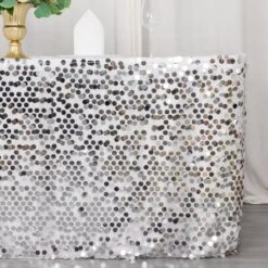 21ft Premium Big Payette Sequin Dual Layered Satin Table Skirt -Home Decor Promotional Store SKT 71 SILV 21 D01