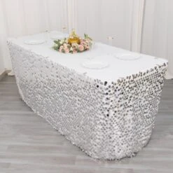 21ft Premium Big Payette Sequin Dual Layered Satin Table Skirt -Home Decor Promotional Store SKT 71 SILV 21 D03