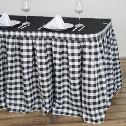 Checkered Table Skirt | 14FT | Buffalo Plaid Gingham Polyester Table Skirts 21 Checkered Table Skirt | 14FT | Buffalo Plaid Gingham Polyester Table Skirts -Home Decor Promotional Store SKT CHK BLK 14 D01