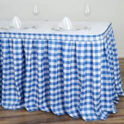 Checkered Table Skirt | 21FT | Buffalo Plaid Gingham Polyester Table Skirts 23 Checkered Table Skirt | 21FT | Buffalo Plaid Gingham Polyester Table Skirts -Home Decor Promotional Store SKT CHK BLUE 21 D01