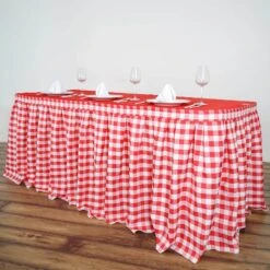 Checkered Table Skirt | 14FT | Buffalo Plaid Gingham Polyester Table Skirts 27 Checkered Table Skirt | 14FT | Buffalo Plaid Gingham Polyester Table Skirts -Home Decor Promotional Store SKT CHK RED 14 01
