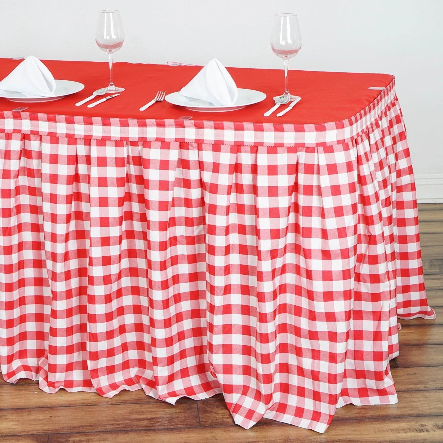 Checkered Table Skirt | 21FT | Buffalo Plaid Gingham Polyester Table Skirts 1 Checkered Table Skirt | 21FT | Buffalo Plaid Gingham Polyester Table Skirts
