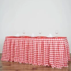 Checkered Table Skirt | 21FT | Buffalo Plaid Gingham Polyester Table Skirts 25 Checkered Table Skirt | 21FT | Buffalo Plaid Gingham Polyester Table Skirts -Home Decor Promotional Store SKT CHK RED 21 01