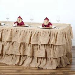 Natural 3 Tier Rustic Ruffled Burlap Table Skirt -Home Decor Promotional Store SKT JUTE RUF 14 02