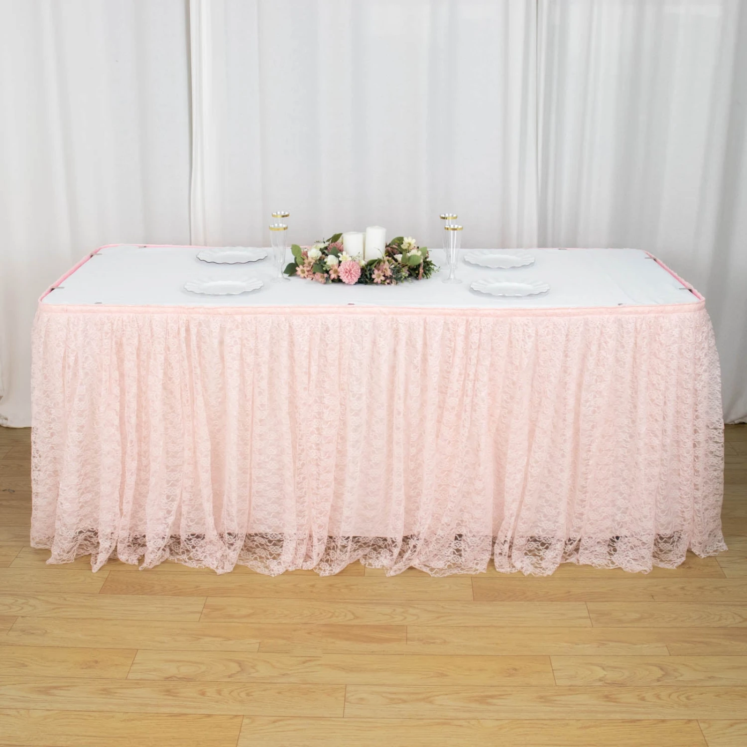 17FT Premium Pleated Lace Table Skirt 1 17FT Premium Pleated Lace Table Skirt