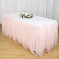 21FT Premium Lace Table Skirt, Pleated Vintage Table Drape -Home Decor Promotional Store SKT LACE 046 21 02