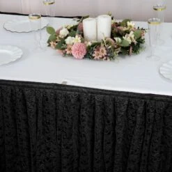 21FT Premium Lace Table Skirt, Pleated Vintage Table Drape -Home Decor Promotional Store SKT LACE BLK 21 D02