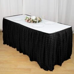 21FT Premium Lace Table Skirt, Pleated Vintage Table Drape -Home Decor Promotional Store SKT LACE BLK 21 02