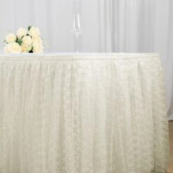 14FT Premium Pleated Lace Table Skirt 37 14FT Premium Pleated Lace Table Skirt -Home Decor Promotional Store SKT LACE IVR 14 D01