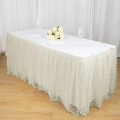 14FT Premium Pleated Lace Table Skirt 36 14FT Premium Pleated Lace Table Skirt -Home Decor Promotional Store SKT LACE IVR 14 01