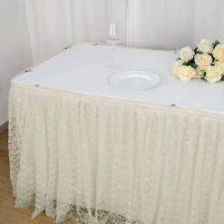 17FT Premium Pleated Lace Table Skirt 31 17FT Premium Pleated Lace Table Skirt -Home Decor Promotional Store SKT LACE IVR 17 D11