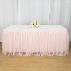 21FT Premium Lace Table Skirt, Pleated Vintage Table Drape