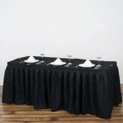 17FT Pleated Polyester Table Skirt, Banquet Folding Table Skirt -Home Decor Promotional Store SKT POLY BLK 17 01