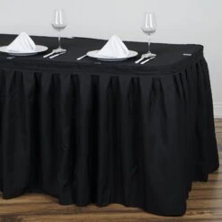 21FT Pleated Polyester Table Skirt, Banquet Folding Table Skirt -Home Decor Promotional Store SKT POLY BLK 21 D01