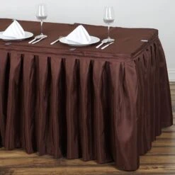 17FT Pleated Polyester Table Skirt, Banquet Folding Table Skirt -Home Decor Promotional Store SKT POLY CHOC 17 D01
