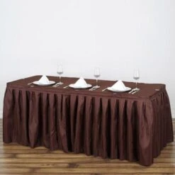 17FT Pleated Polyester Table Skirt, Banquet Folding Table Skirt -Home Decor Promotional Store SKT POLY CHOC 17 01 grande c34f60ec 62a8 49cf be42 2c06f326b4cb