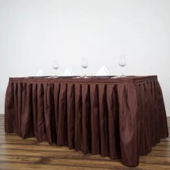 17FT Pleated Polyester Table Skirt, Banquet Folding Table Skirt -Home Decor Promotional Store SKT POLY CHOC 17 02