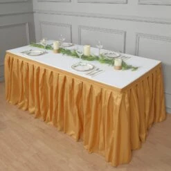 21FT Pleated Polyester Table Skirt, Banquet Folding Table Skirt -Home Decor Promotional Store SKT POLY GOLD 21 D03