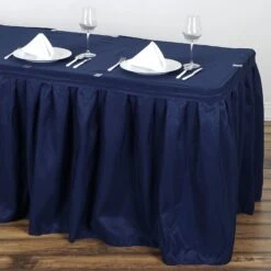 21FT Pleated Polyester Table Skirt, Banquet Folding Table Skirt -Home Decor Promotional Store SKT POLY NAVY 21 D01