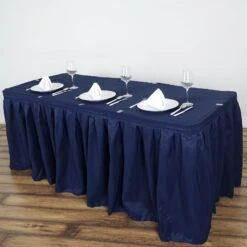 21FT Pleated Polyester Table Skirt, Banquet Folding Table Skirt -Home Decor Promotional Store SKT POLY NAVY 21 02