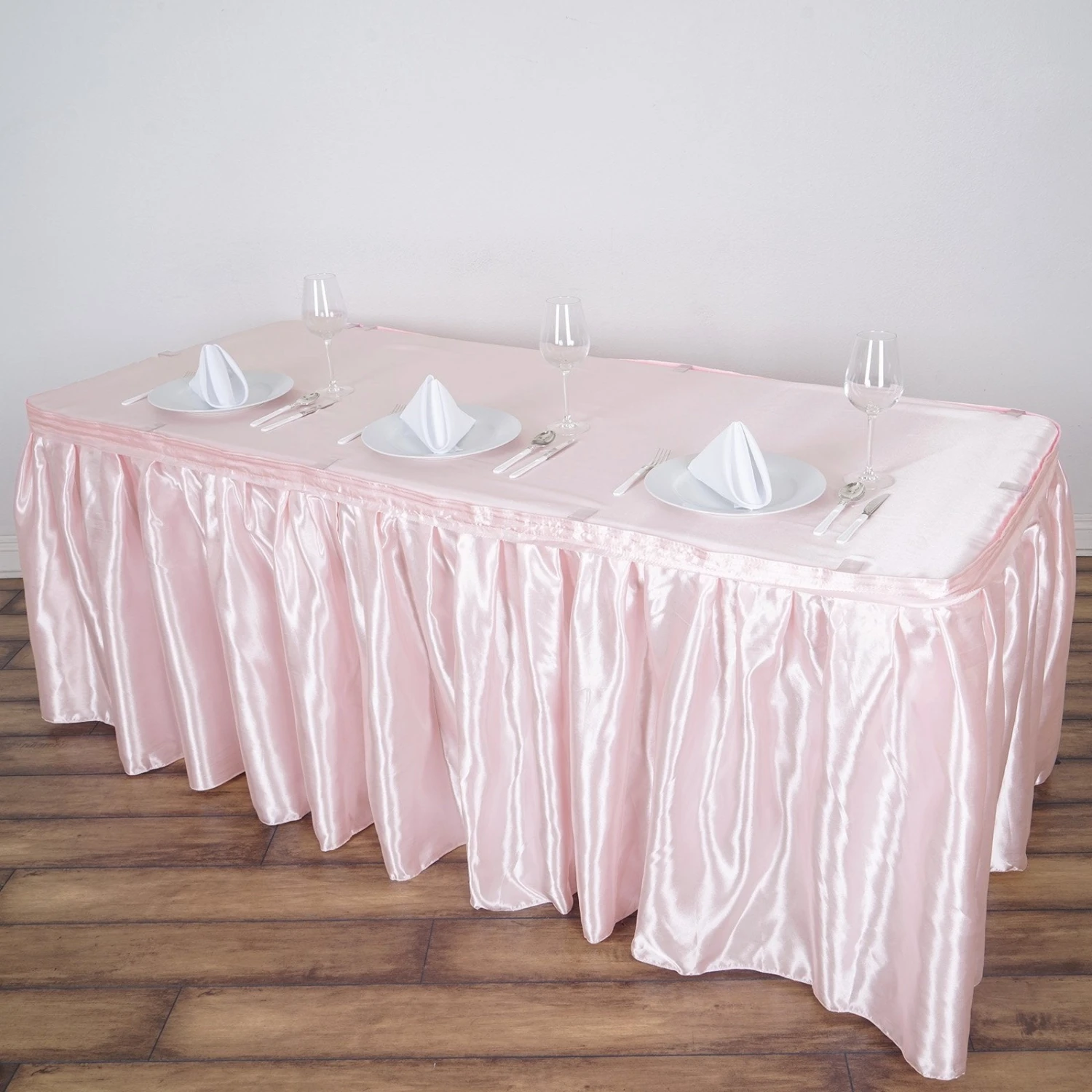 14FT Pleated Satin Table Skirt 5 14FT Pleated Satin Table Skirt - Image 5