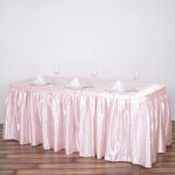 17FT Satin Table Skirt, Glossy Pleated Table Drape