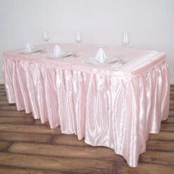 21FT Satin Table Skirt, Glossy Pleated Table Drape -Home Decor Promotional Store SKT STN 046 21 D01