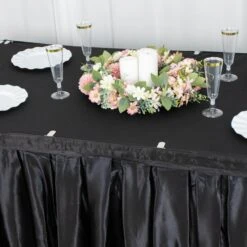 14FT Pleated Satin Table Skirt 21 14FT Pleated Satin Table Skirt -Home Decor Promotional Store SKT STN BLK 14 D02