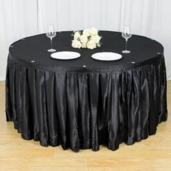 14FT Pleated Satin Table Skirt 14 14FT Pleated Satin Table Skirt -Home Decor Promotional Store SKT STN BLK 14 01
