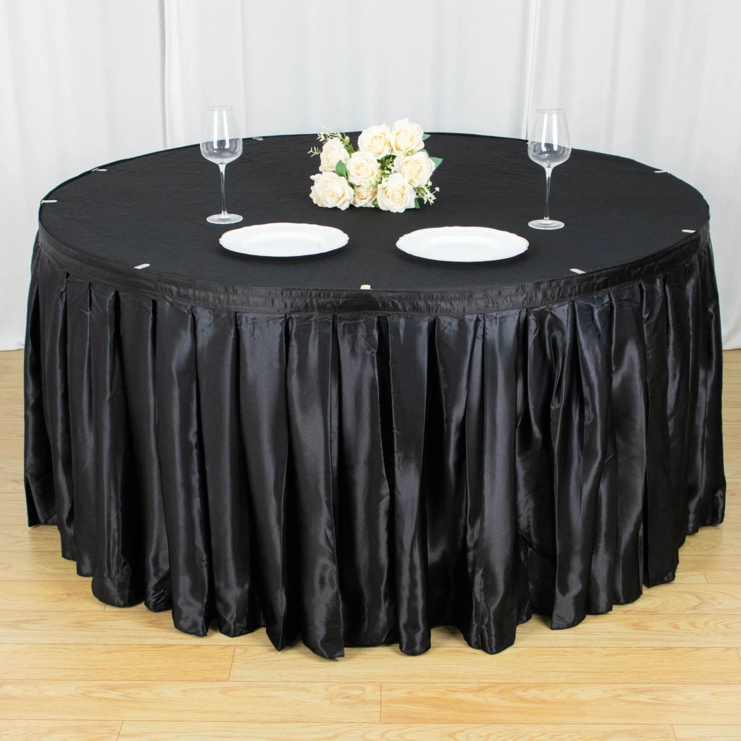 14FT Pleated Satin Table Skirt 3 14FT Pleated Satin Table Skirt - Image 3