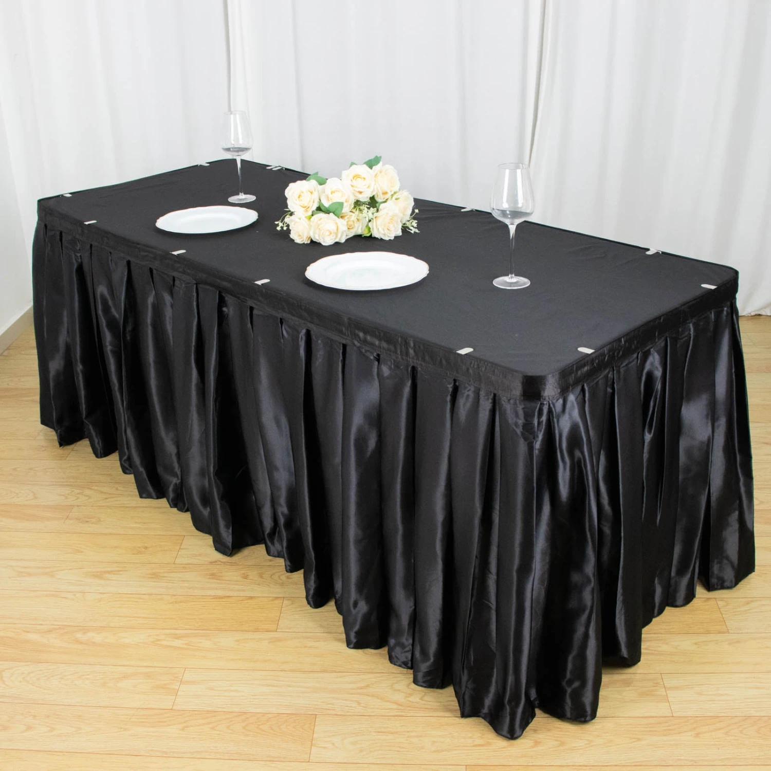 14FT Pleated Satin Table Skirt 9 14FT Pleated Satin Table Skirt - Image 9