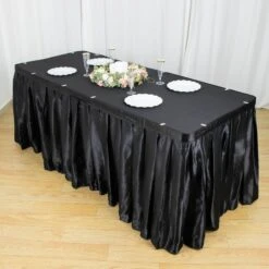 21FT Satin Table Skirt, Glossy Pleated Table Drape -Home Decor Promotional Store SKT STN BLK 21 01