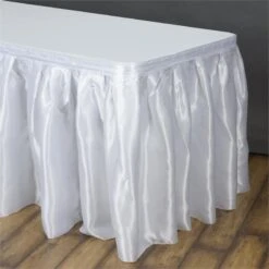 17FT Satin Table Skirt, Glossy Pleated Table Drape -Home Decor Promotional Store SKT STN WHT 17