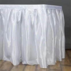 21FT Satin Table Skirt, Glossy Pleated Table Drape -Home Decor Promotional Store SKT STN WHT 21