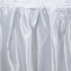 21FT Satin Table Skirt, Glossy Pleated Table Drape -Home Decor Promotional Store SKT STN WHT 21 D01