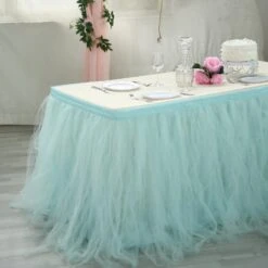 14 FT - 4 Layer Tulle Tutu Pleated Table Skirts -Home Decor Promotional Store SKT T01 BLUE 14 02