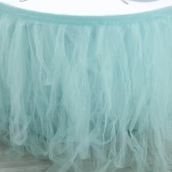 17 FT - 4 Layer Tulle Tutu Pleated Table Skirts -Home Decor Promotional Store SKT T01 BLUE 17 D03