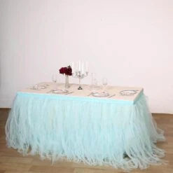17 FT - 4 Layer Tulle Tutu Pleated Table Skirts -Home Decor Promotional Store SKT T01 BLUE 17 01
