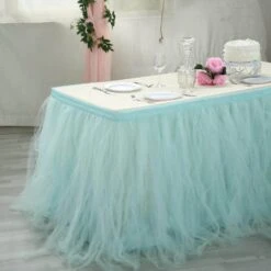 17 FT - 4 Layer Tulle Tutu Pleated Table Skirts -Home Decor Promotional Store SKT T01 BLUE 17 02