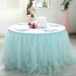 21 FT - 4 Layer Tulle Tutu Pleated Table Skirts -Home Decor Promotional Store SKT T01 BLUE 21 D04